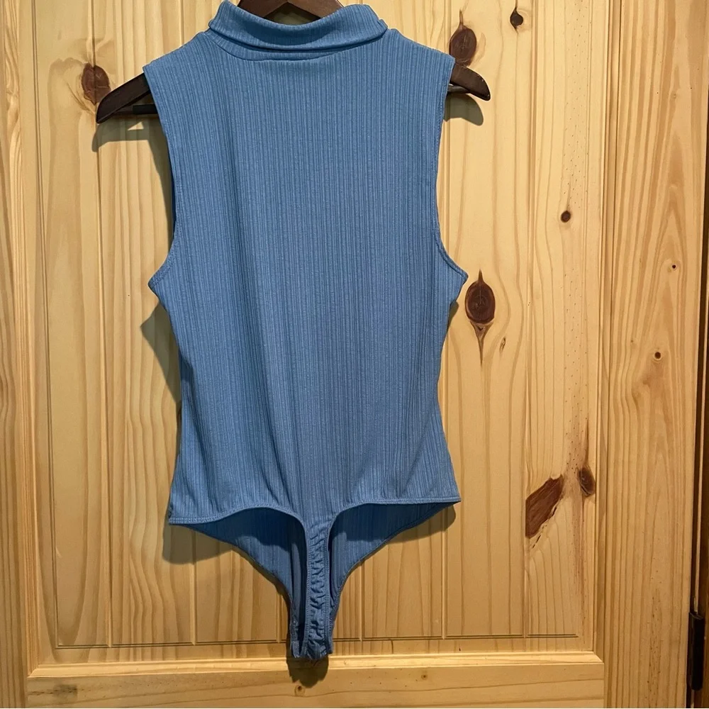 Intimately Free People Ribbed Mock Neck‎ Sleeveless Bodysuit Blue XL